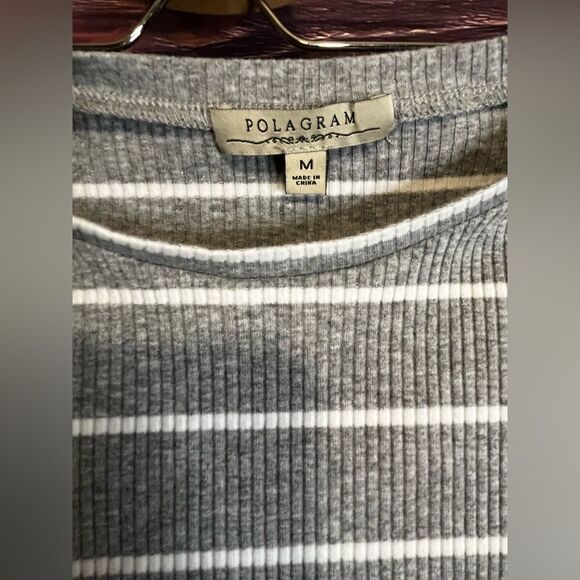 Polagram Gray and White Striped Half Sleeve Bodysuit. Size Medium. - Picture 8 of 14